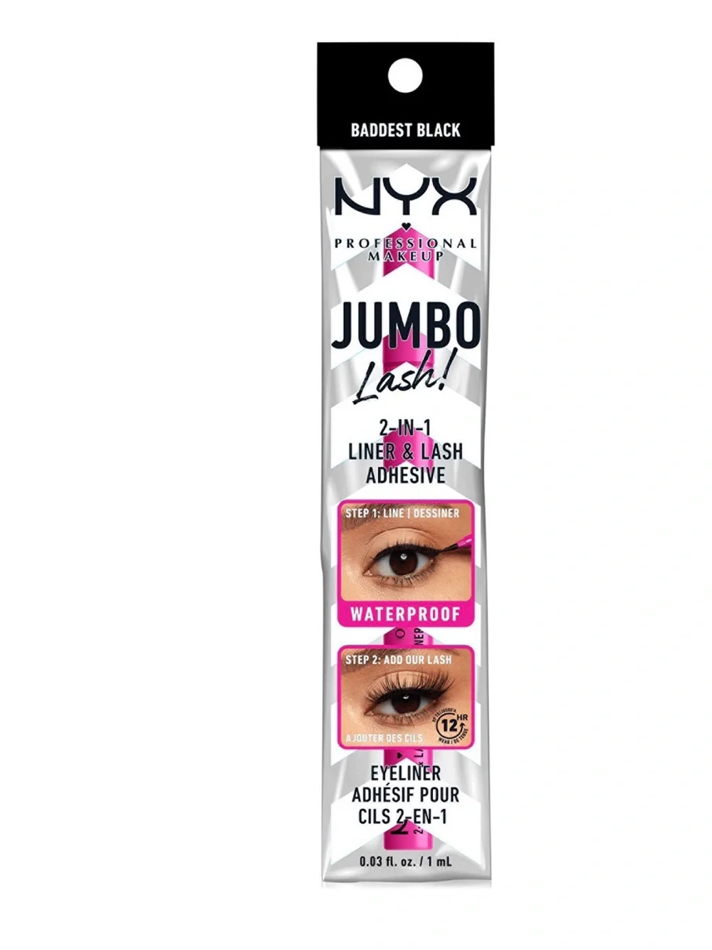 NYX Jumbo Lash 2-in-1 Liner & Lash Adhesive - Baddest Black -Lot of 3-